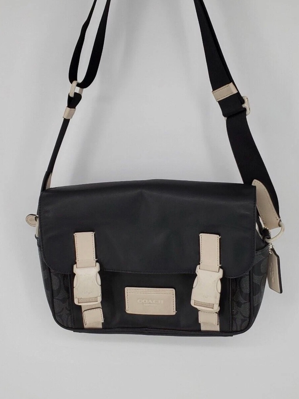 Coach Black Messenger Bag with Cream Accents